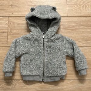 GAP Toddler Gray Sherpa Hoodie Jacket with Bear Ears